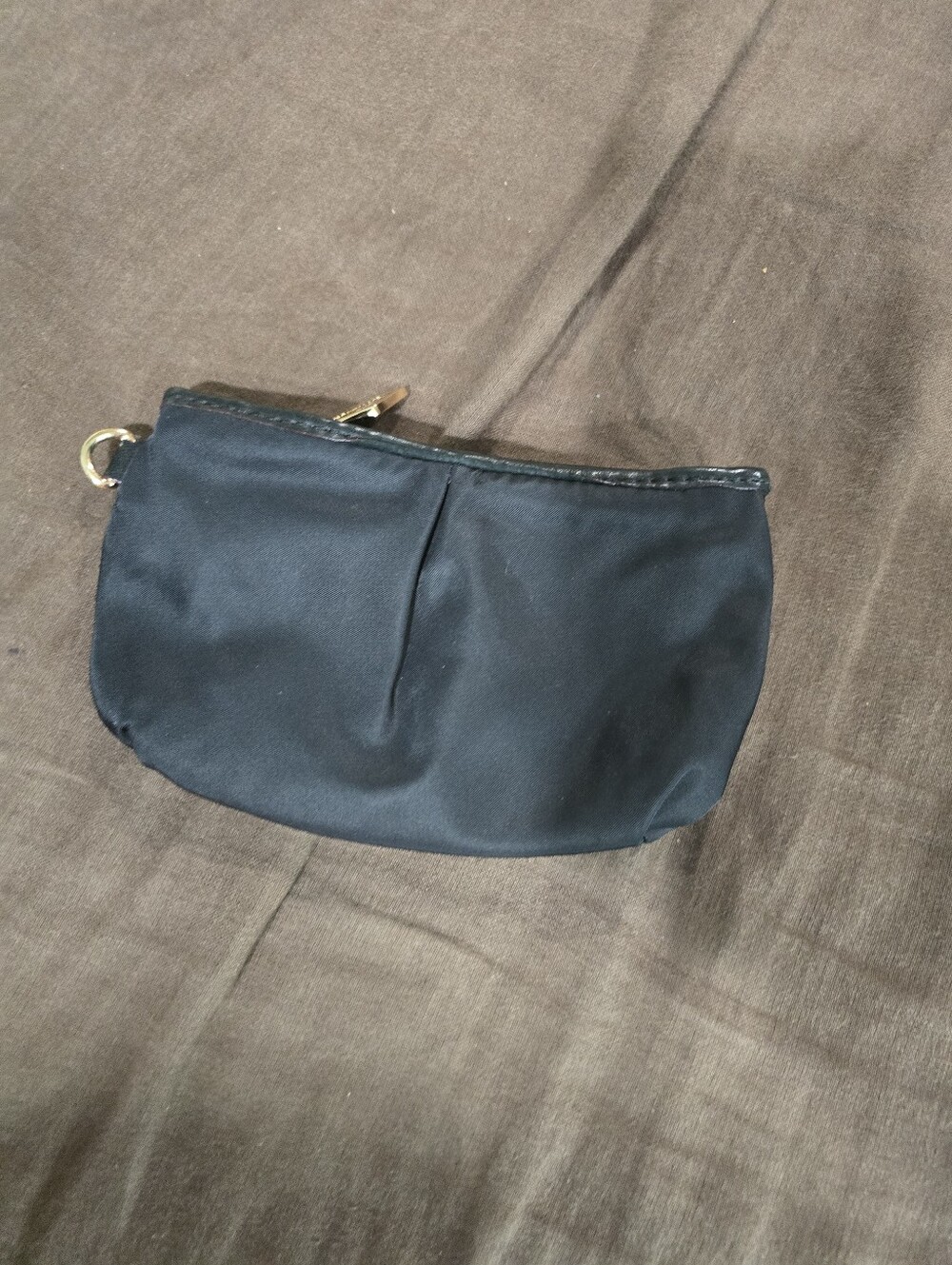 MZ Wallace Black Zip Up Pouch Wristlet Nylon Patent Leather Trim Coin Purse